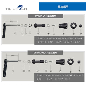 HEIGHTEN 19mm リール ハンドル ノブ 6.8g シマノ ダイワ 通用 (Shimano Type A) (Daiwa Type S)用 New Pillar Series